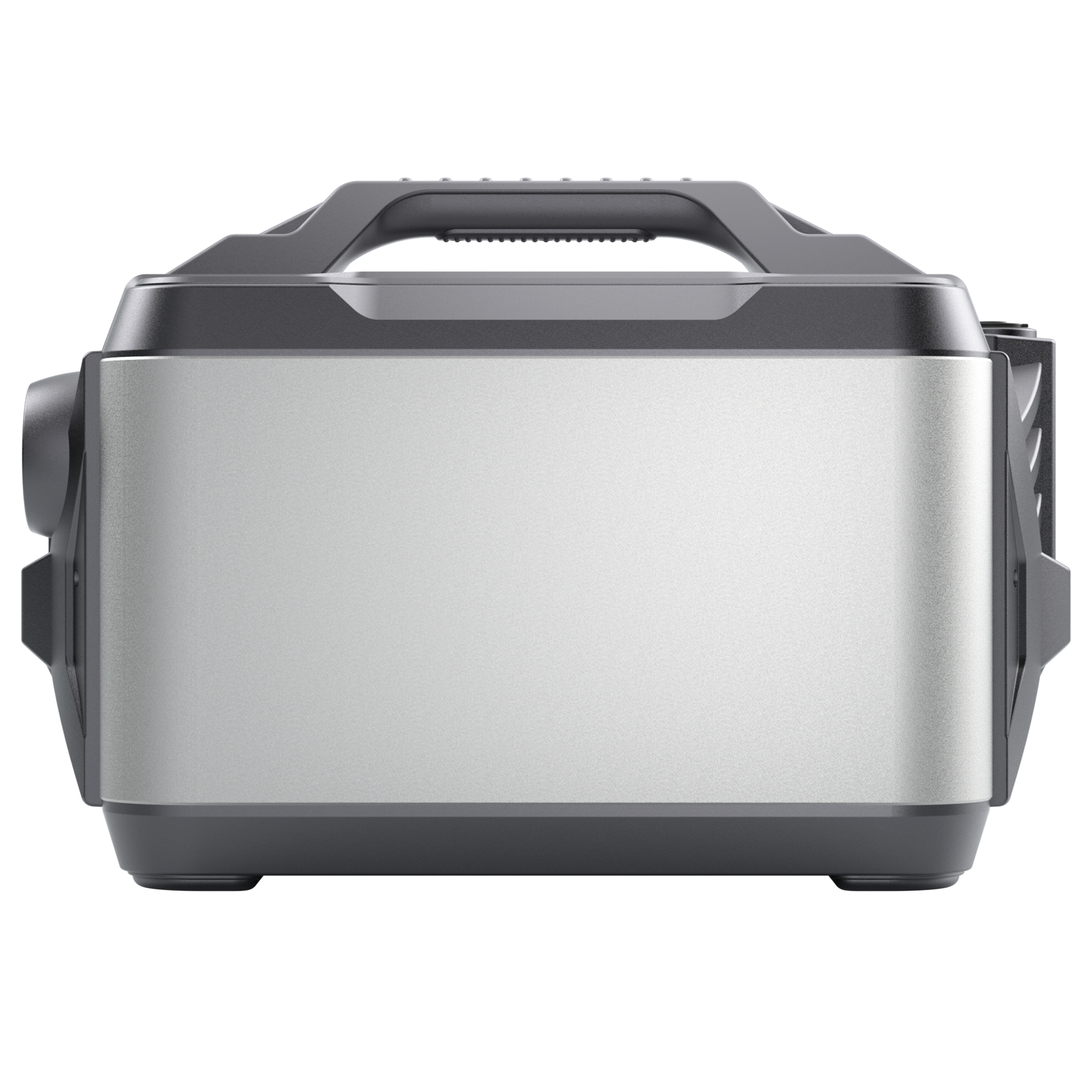 POWEREPUBLIC T2200 portable power station, 2200W 2240Wh, metallic gray aluminum-alloy body with turbine-engine and aircraft wing design, and a handle.