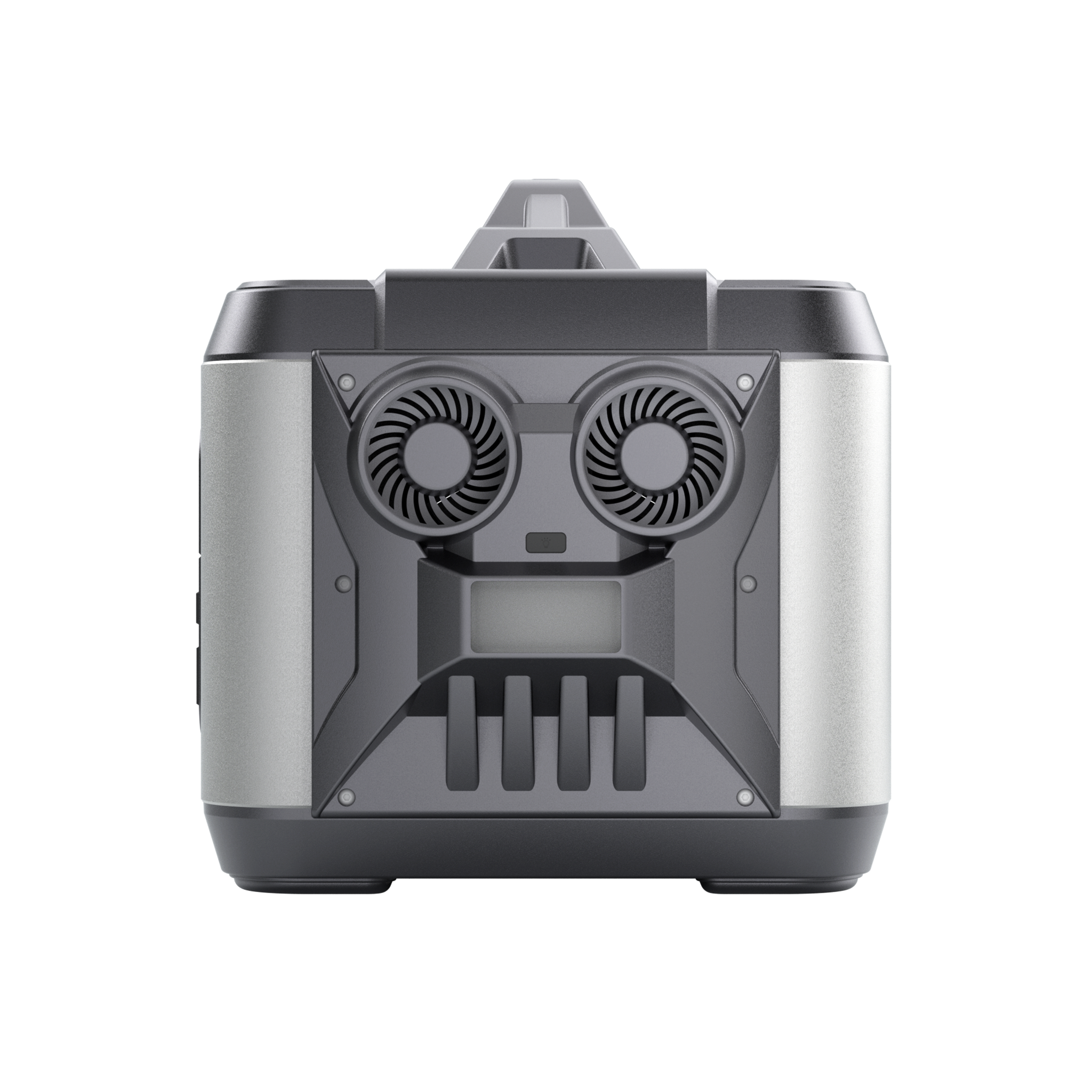 POWEREPUBLIC T2200 portable power station, 2200W 2240Wh, metallic gray aluminum-alloy body with turbine-engine design, an LED light, and a handle.