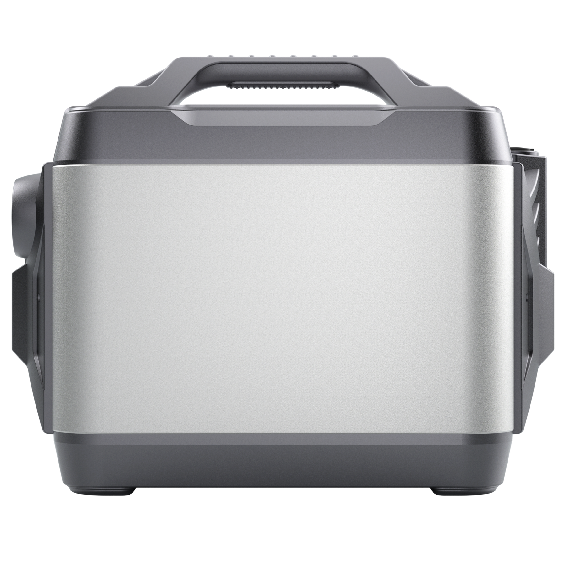 POWEREPUBLIC T3000 portable power station, 3000W 3200Wh,  metallic gray aluminum-alloy body with turbine-engine and aircraft wing design, and a handle.