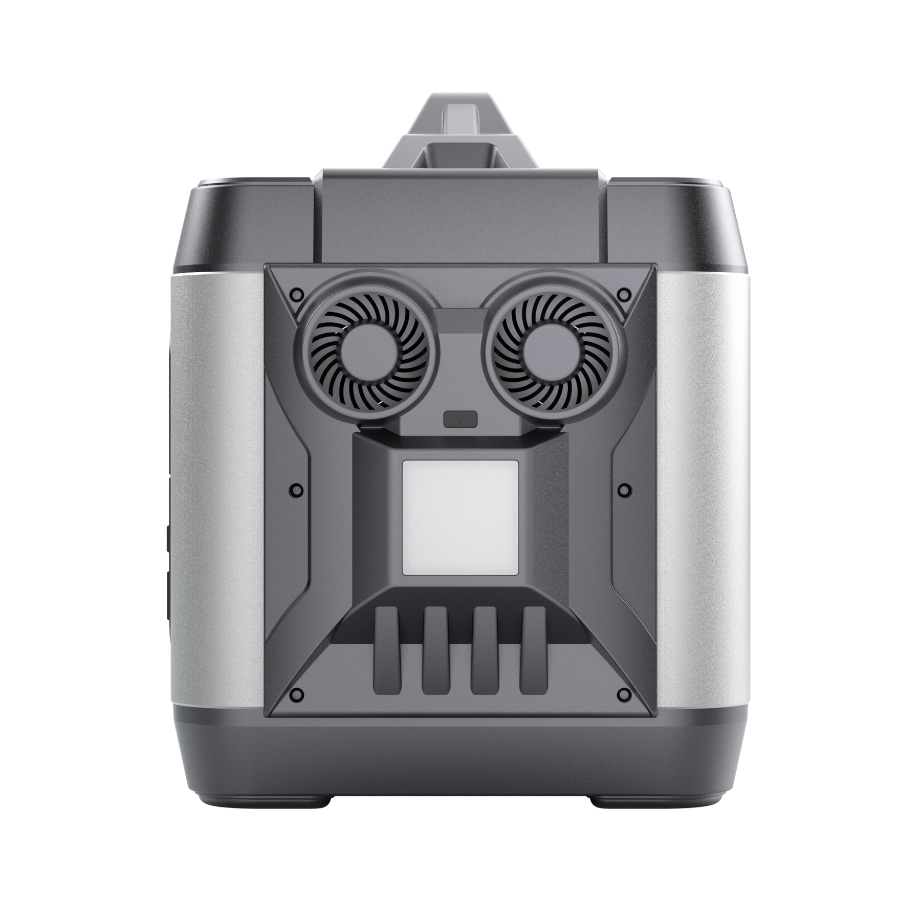POWEREPUBLIC T3000 portable power station, 3000W 3200Wh, metallic gray aluminum-alloy body with turbine-engine design, an LED light, and a handle.