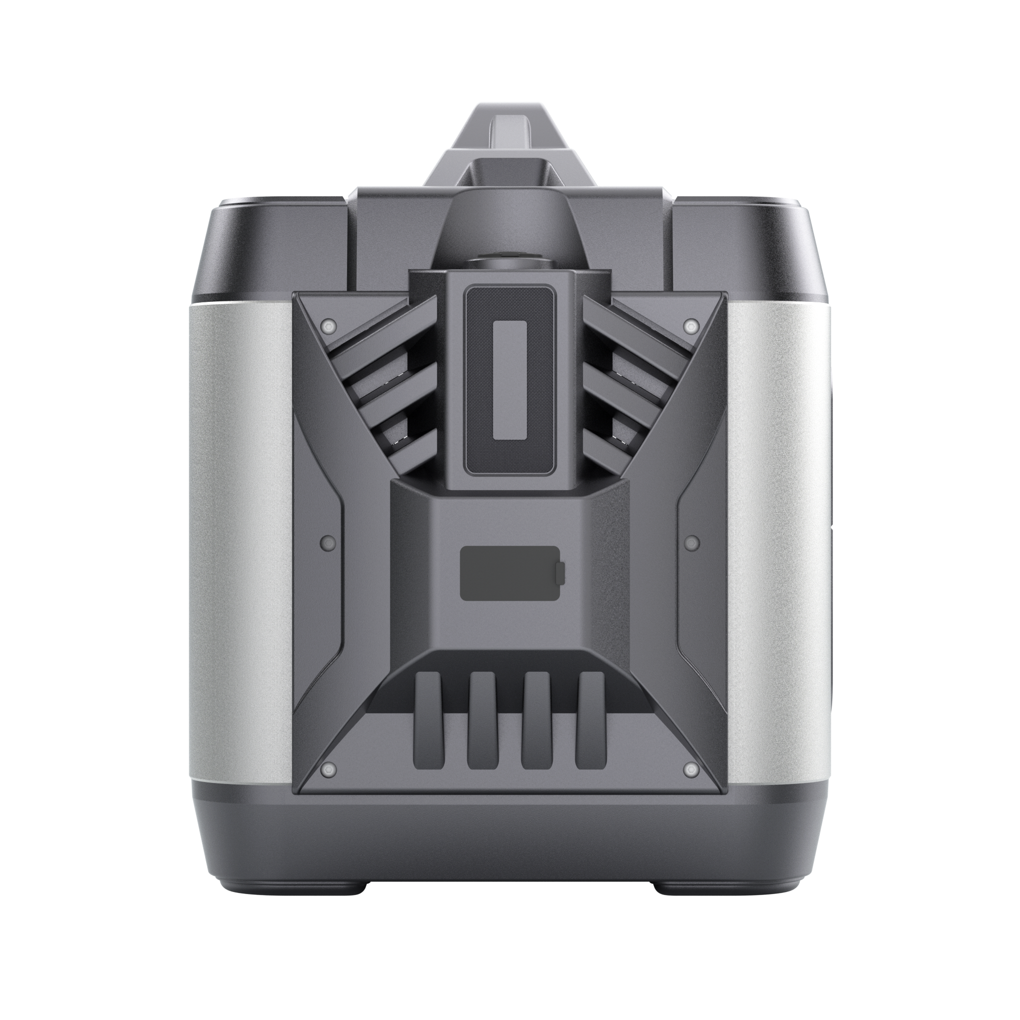 POWEREPUBLIC T3000 portable power station, 3000W 3200Wh,  metallic gray aluminum-alloy body with aircraft wing design, a car charger, an Anderson port, and a handle.