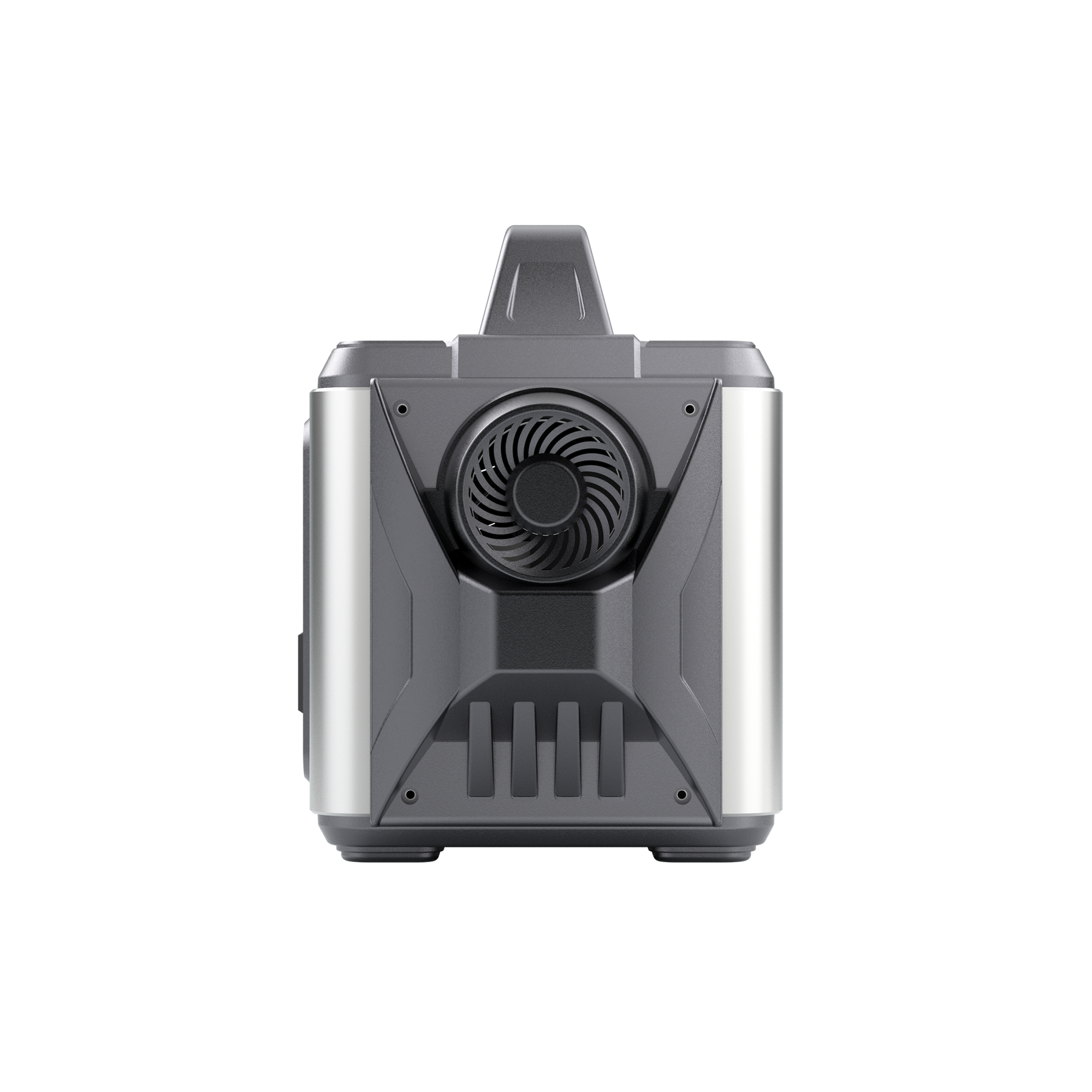 POWEREPUBLIC T306 portable power station, 300W 296Wh, metallic gray body with turbine-engine design, and a handle.