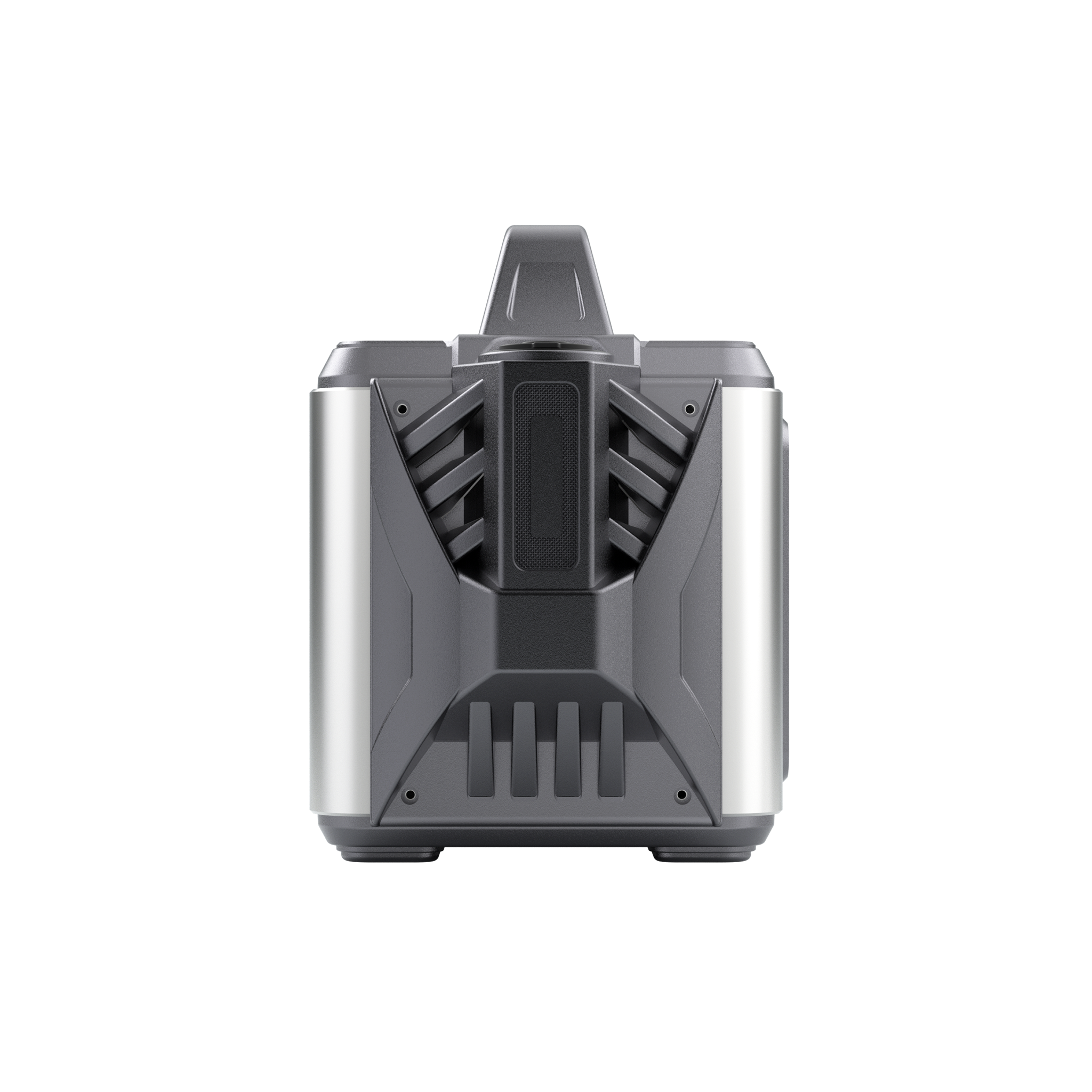 POWEREPUBLIC T306 portable power station, 300W 296Wh, metallic gray body with aircraft wing design, a car charger, and a handle.